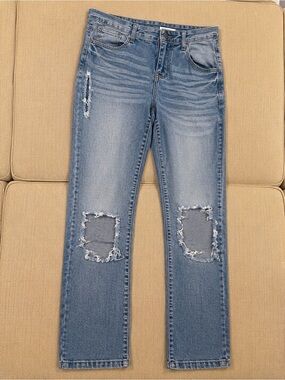 eunina Light Blue Distressed Straight-Leg Jeans